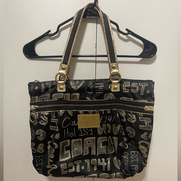 Coach Poppy Tote in black and gold - Picture 2 of 6